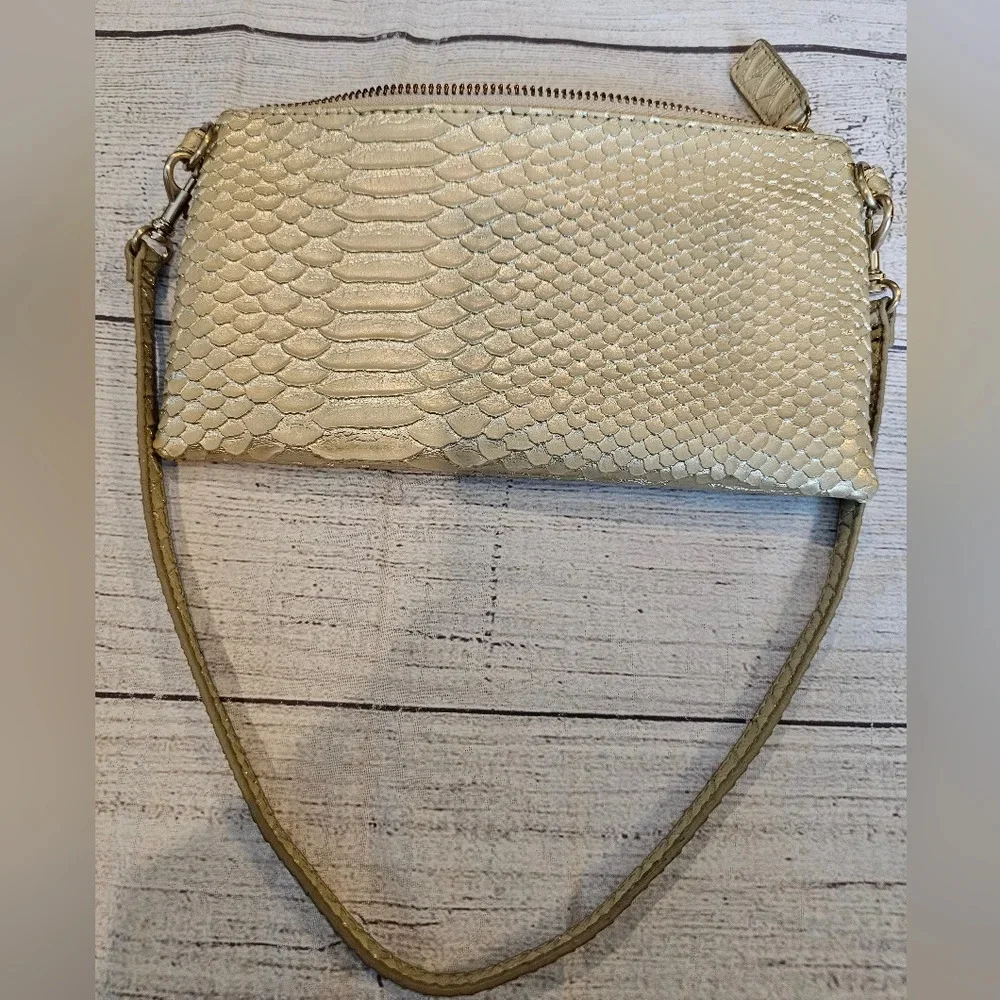 Devi Kroell For Target Gold Zip Faux Snakeskin Wristlet Mini Clutch w/ Strap